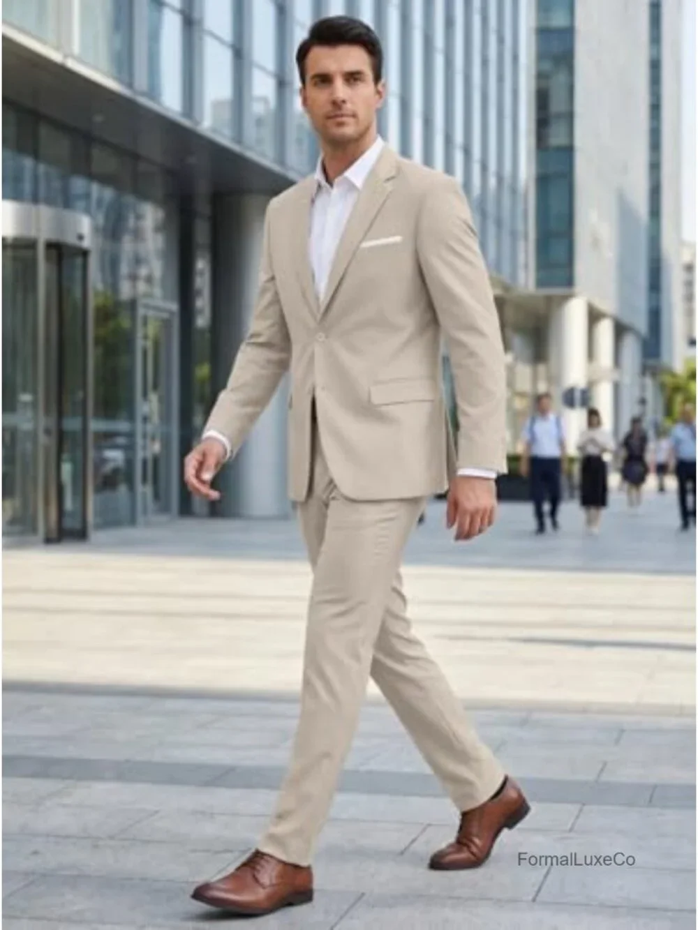 Men's Slim 2-Piece Suit Set 80% Polyester 20% Viscose Notched Lapel Blazer &